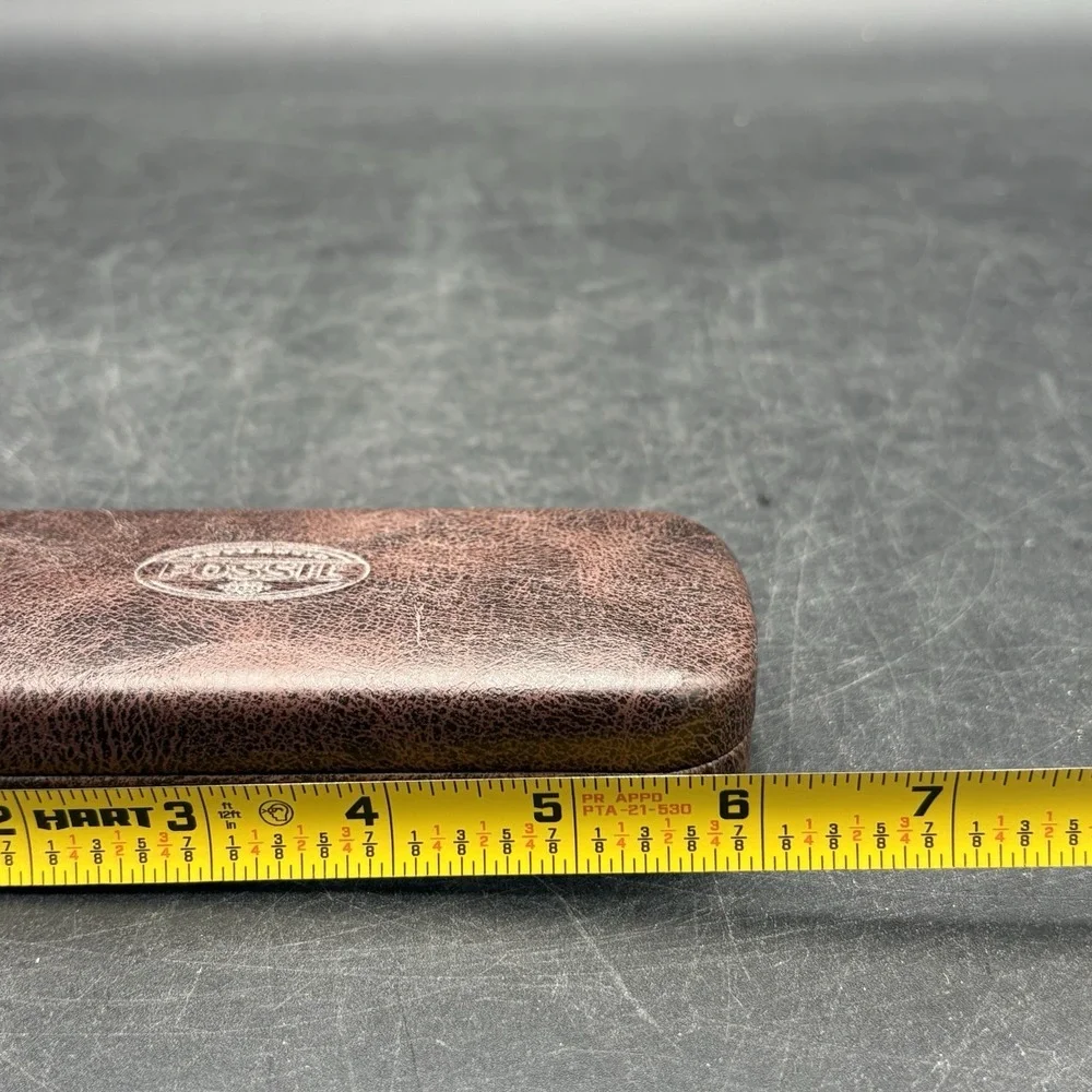 Vintage Fossil Brown Leather Eyeglasses Sunglasses Hard Clam Shell Case